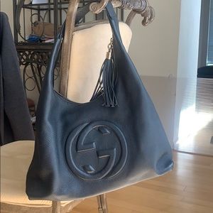 Black leather handbag